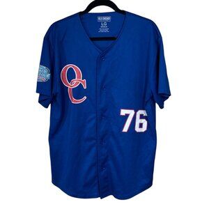 Old Chicago Pizza Taproom World Beer Tour Baseball Jersey Blue Mens Large